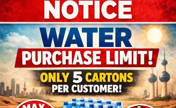 Kuwait Restricts Water Sales to Five Cartons Per Customer