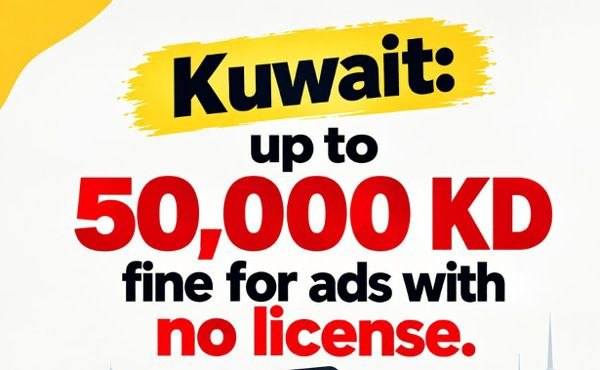 Kuwait: up to 50,000 KD fine for ads with no license.